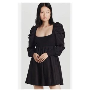 En Saison Black Puff Sleeve Square Neck Ribbed Bodice Mini Dress Size S Feminine